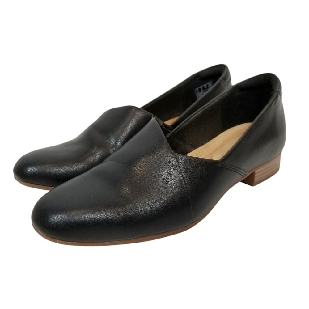 Clarks Collection Women's Juliet Palm Black Leather Slip On Loafers Shoes Size 8